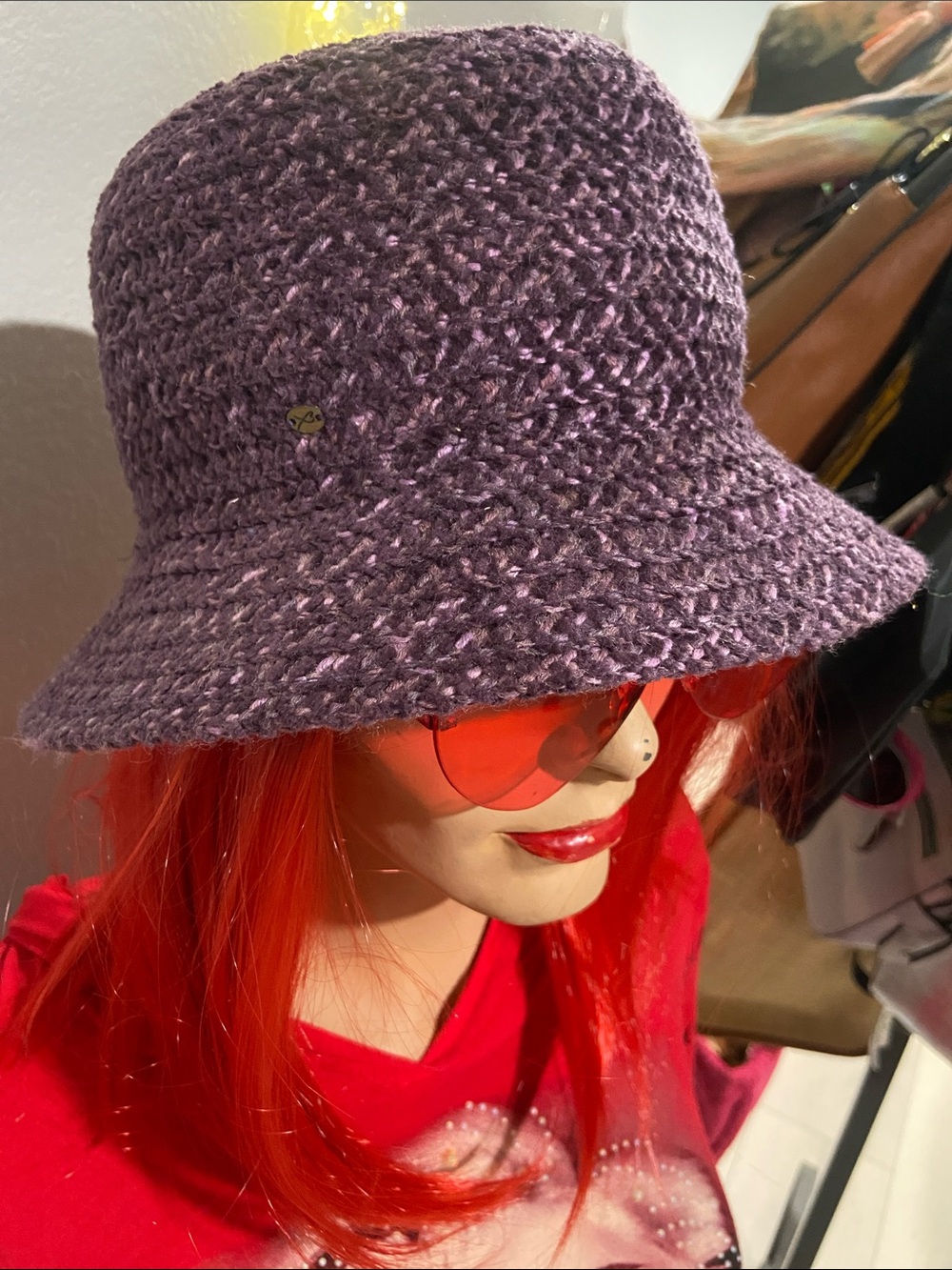 Betmar Purple Tweed Bucket Hat - Soft Knit Texture acrylic and wool blend